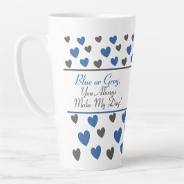 Caneca De Café Latte Divertido, Moderno Azul Motivacional, Cinza Arte C