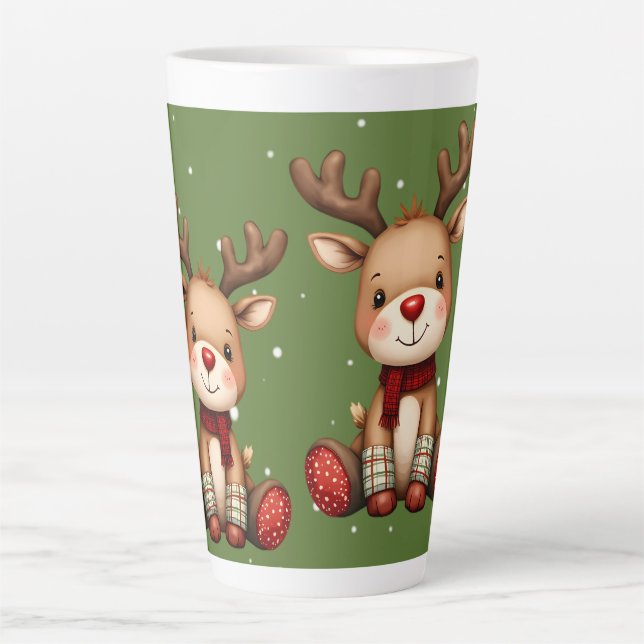 Caneca De Café Latte Doce Par de Rena na Neve de Férias (Frente)