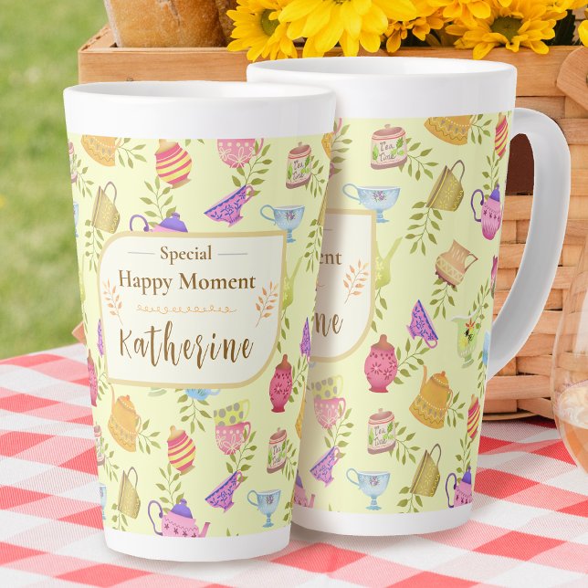Caneca De Café Latte Doces e Copas Amarelo do Jardim (Teapots and Cups Garden Yellow Latter Mug.)