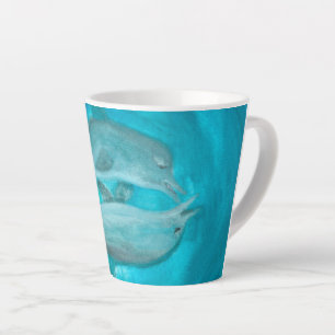 Caneca De Café Latte Dois Golfinhos Brincando Selvagens e Livres no Oce