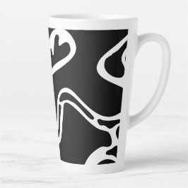 Caneca De Café Latte Doodle Abstrato Preto e Branco 4 de 8