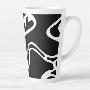 Caneca De Café Latte Doodle Abstrato Preto e Branco 4 de 8