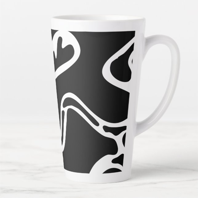 Caneca De Café Latte Doodle Abstrato Preto e Branco 4 de 8 (Direita)