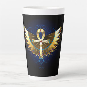 Caneca De Café Latte Dourada Ankh com Asas