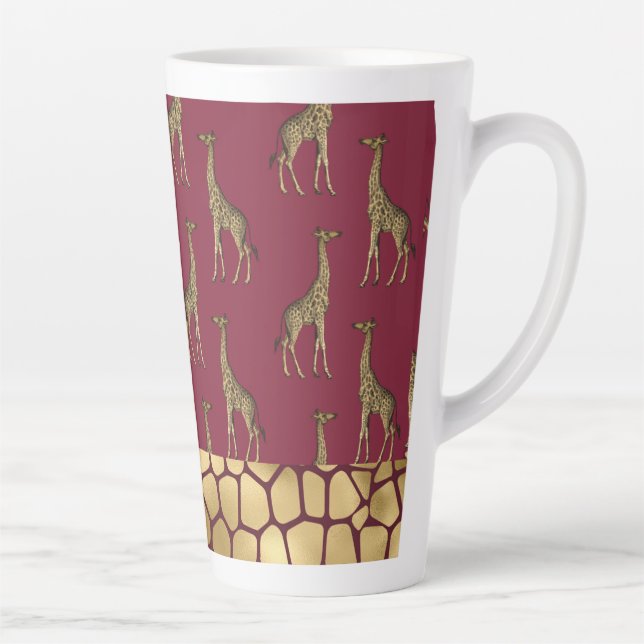 Caneca De Café Latte Dourada Girafa Elegante Burgundy Na moda (Direita)