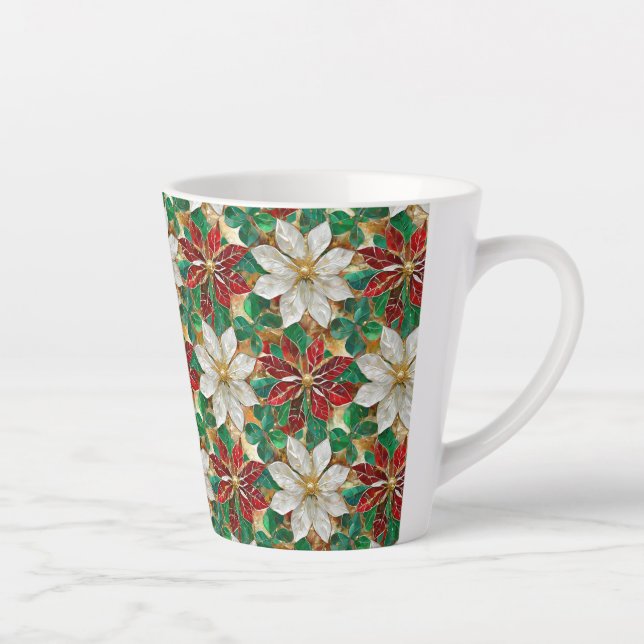 Caneca De Café Latte Dourada Poinsettia Vermelha Branca (Direita)