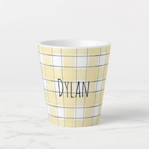 Caneca De Café Latte Dourada Xadrez branca amarela