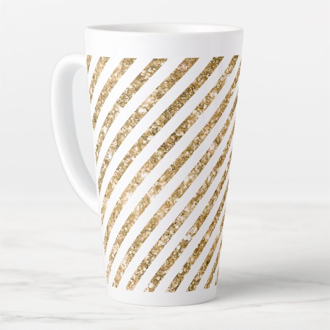 Caneca De Café Latte Douradas faixas de brilho (Ângulo esquerdo)