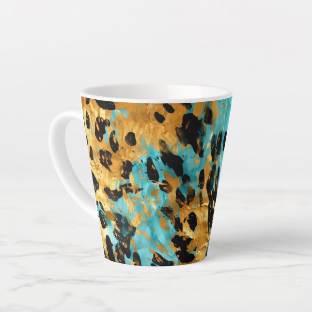 Caneca De Café Latte Dourado Aqua Black Lepard Animal (Ângulo esquerdo)