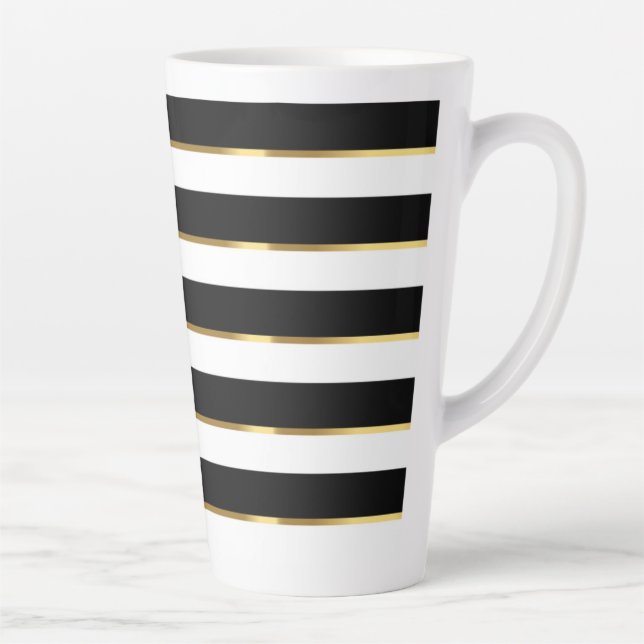 Caneca De Café Latte Dourado branco preto com faixa elegante (Direita)