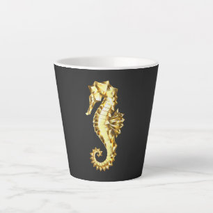 Caneca De Café Latte Dourado Cavalo de Mar Poligonal