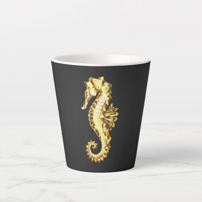 Caneca De Café Latte Dourado Cavalo de Mar Poligonal (Frente)
