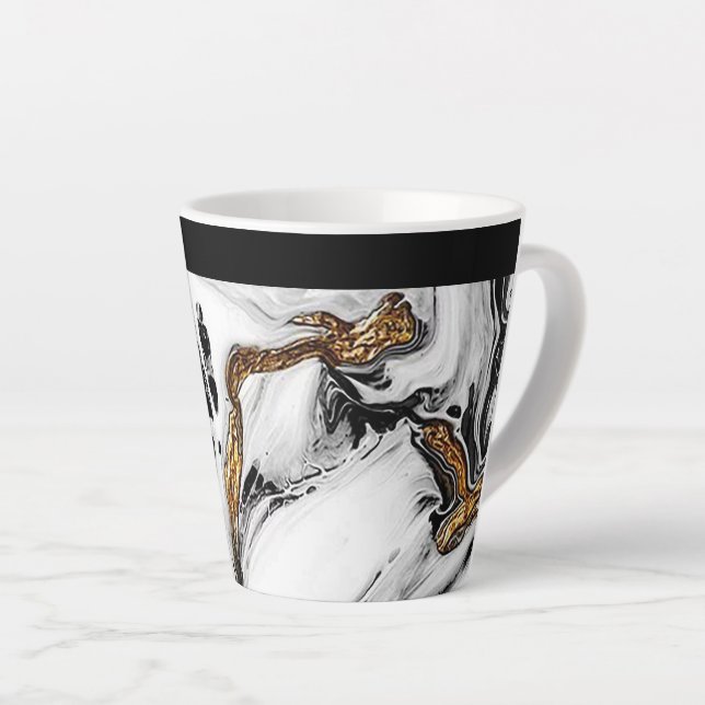 Caneca De Café Latte "Dourado e negro mármore" (Ângulo direito)