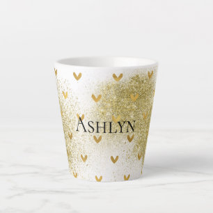 Caneca De Café Latte Dourado Glitzy - Corações da Lente