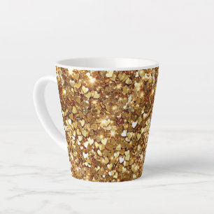 Caneca De Café Latte Dourado Glitzy Glam Sparkle Hearts
