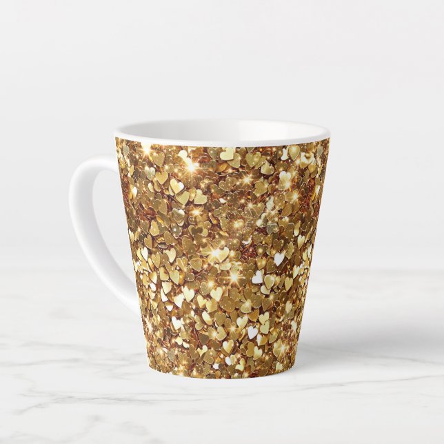 Caneca De Café Latte Dourado Glitzy Glam Sparkle Hearts (Ângulo esquerdo)