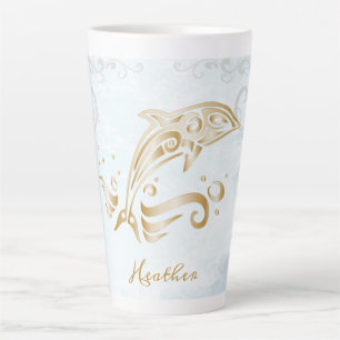 Caneca De Café Latte Dourado golfinho personalizado lata