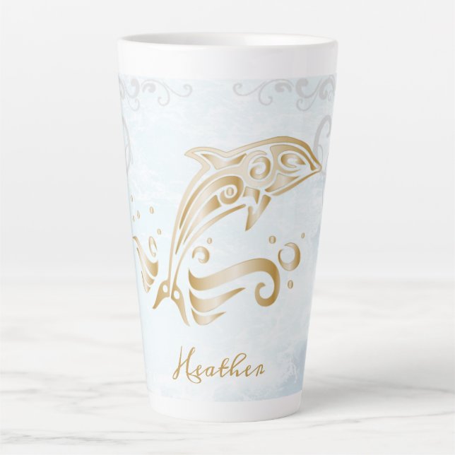 Caneca De Café Latte Dourado golfinho personalizado lata (Frente)