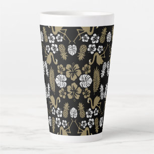 Caneca De Café Latte Dourado padrão tropical floral