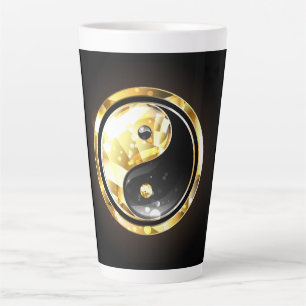 Caneca De Café Latte Dourado Yin Yang a preto