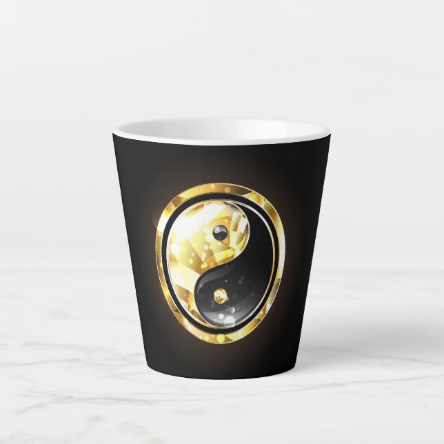 Caneca De Café Latte Dourado Yin Yang a preto (Frente)