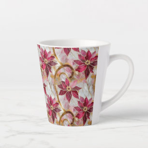 Caneca De Café Latte Dourados Swirls Borgonha Rosa Poinsettias de Natal