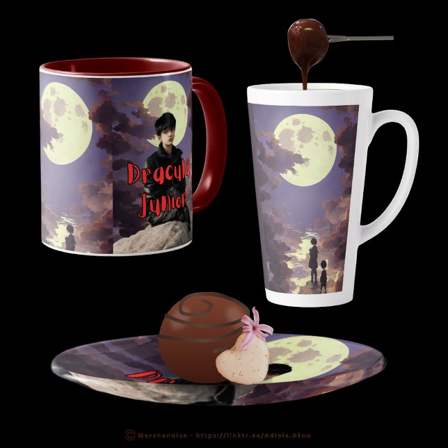 Caneca De Café Latte Drácula Júnior - Lata Grande (DJ Mug, Latte Mug & Snack /Trinket Tray designed by Poet Adiela Akoo. Visit my store for great finds)