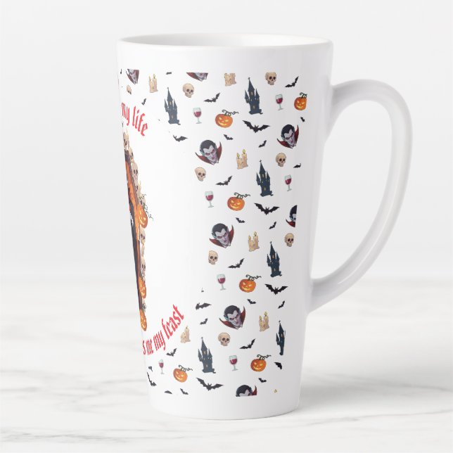 Caneca De Café Latte 🧛 ‍ ♂️ Dracula Vampiro Halloween Mug 🎃 Branco (Direita)