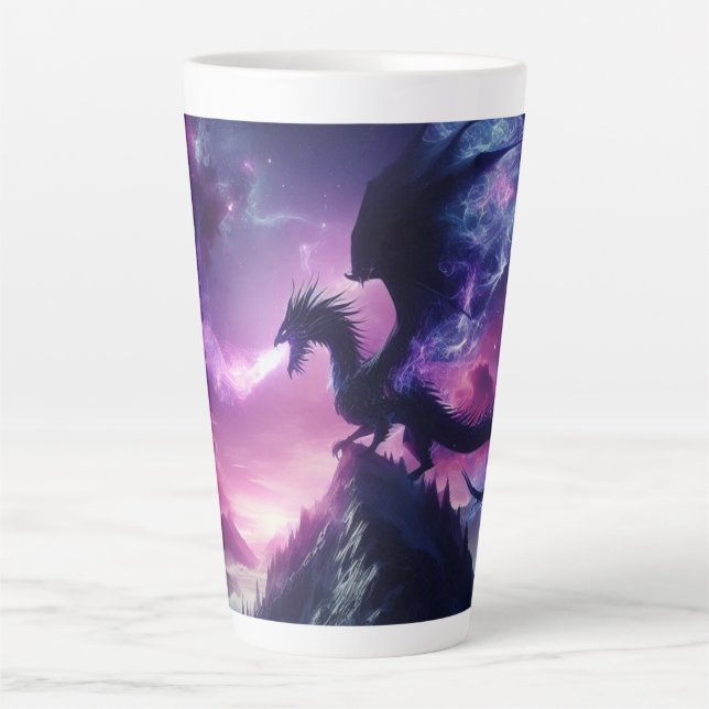 Caneca De Café Latte Dragão Etéreo Medieval Sombrio (Frente)