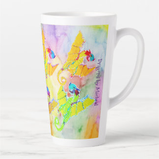 Caneca De Café Latte Dragões em Aquarela Latte Mug