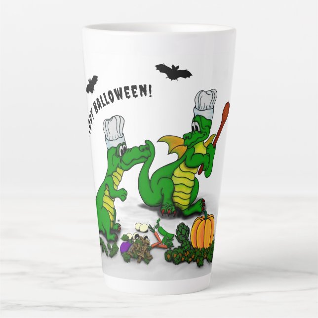 Caneca De Café Latte Dragões - Feliz Halloween! Hoje eu cozinho (Frente)