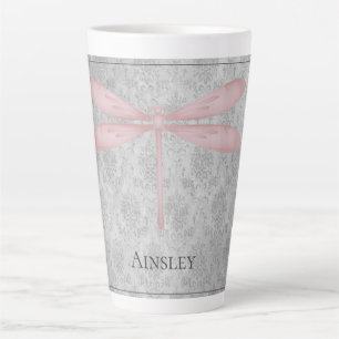Caneca De Café Latte Dragonfly Damask Rosa