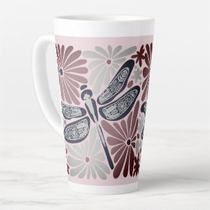 Caneca De Café Latte Dragonfly Floral Retro Vintage