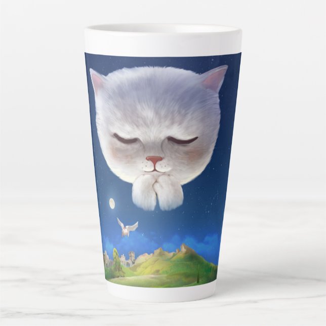Caneca De Café Latte Dreamnight Sky com Cat (Frente)