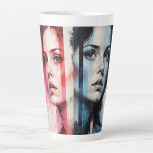 Caneca De Café Latte Dualidade Vermelha e Azul - Retratos gêmeos na Rua