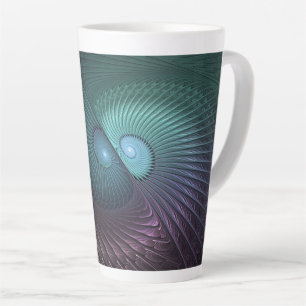 Caneca De Café Latte Duas Espirais Coloridas Arte Fractal Abstrata Mode