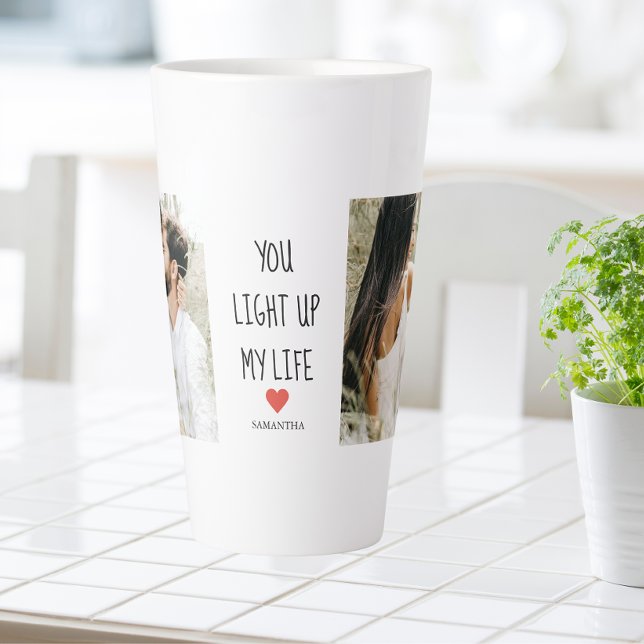Caneca De Café Latte Duas Fotografias | Feliz Dia dos Namorados | Citaç (Criador carregado)