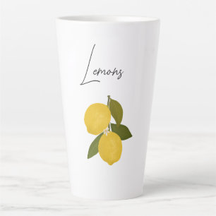 Caneca De Café Latte Duas Limões com Folhas Verdes Citrino Fresco