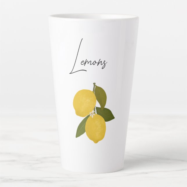 Caneca De Café Latte Duas Limões com Folhas Verdes | Citrino Fresco  (Frente)