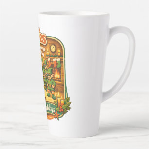 Caneca De Café Latte Duendes engraçados de Natal vintage estão sempre v