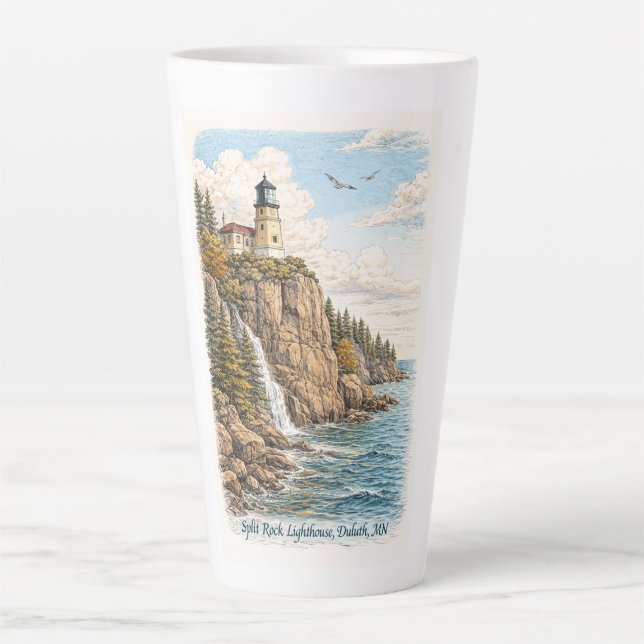 Caneca De Café Latte Duluth, MN, Split Rock Lighthouse Latte Mug (Frente)