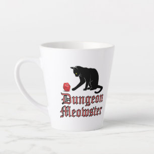 Caneca De Café Latte Dungeon Meowster Engraçado Gato RPG com Dice