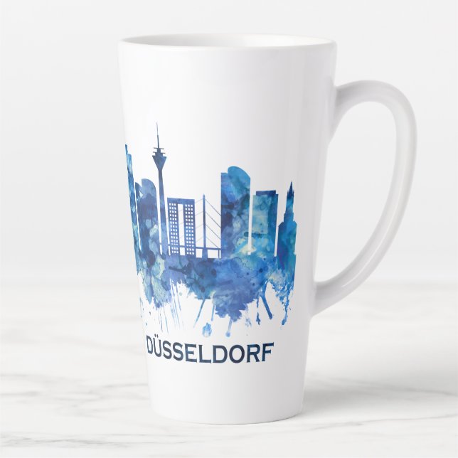 Caneca De Café Latte Dusseldorf Alemanha Skyline Blue (Direita)