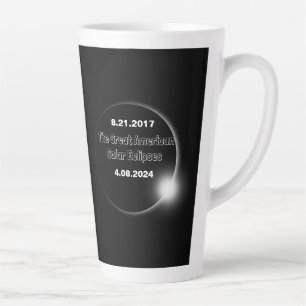 Caneca De Café Latte Eclipse Solar Duplamente Datado de 2024 & 2017