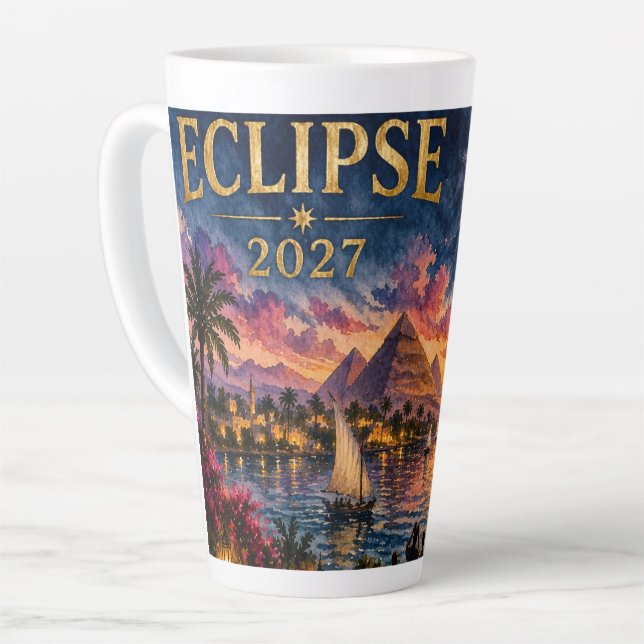 Caneca De Café Latte Eclipse Total Solar 2027 Egito (Ângulo esquerdo)