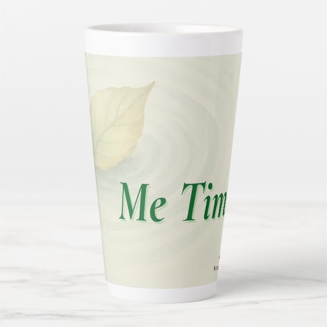 Caneca De Café Latte Ecos e ofertas | "Tempo Eu" com Folha Flutuante (Frente)