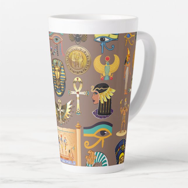 Caneca De Café Latte Egyptian Ancient Hieroglyphic Pattern Symbol (Ângulo direito)
