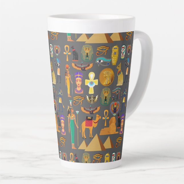 Caneca De Café Latte Egyptian Hieroglyphic Symbol Pattern pharaoh      (Ângulo direito)