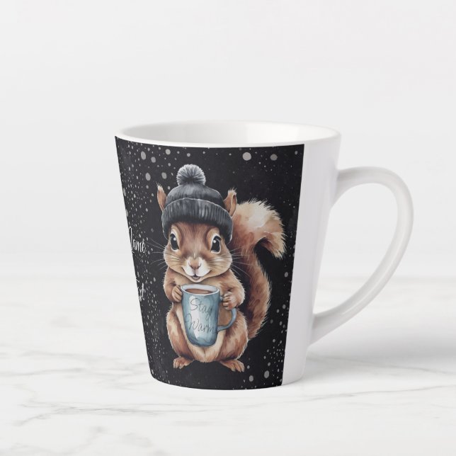Caneca De Café Latte Eichhörnchen mit Tasse und Schnee „Stay Warm“ (Direita)
