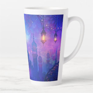 Caneca De Café Latte Eid Mubarak Magic Nights Árabe Cores Crescentes